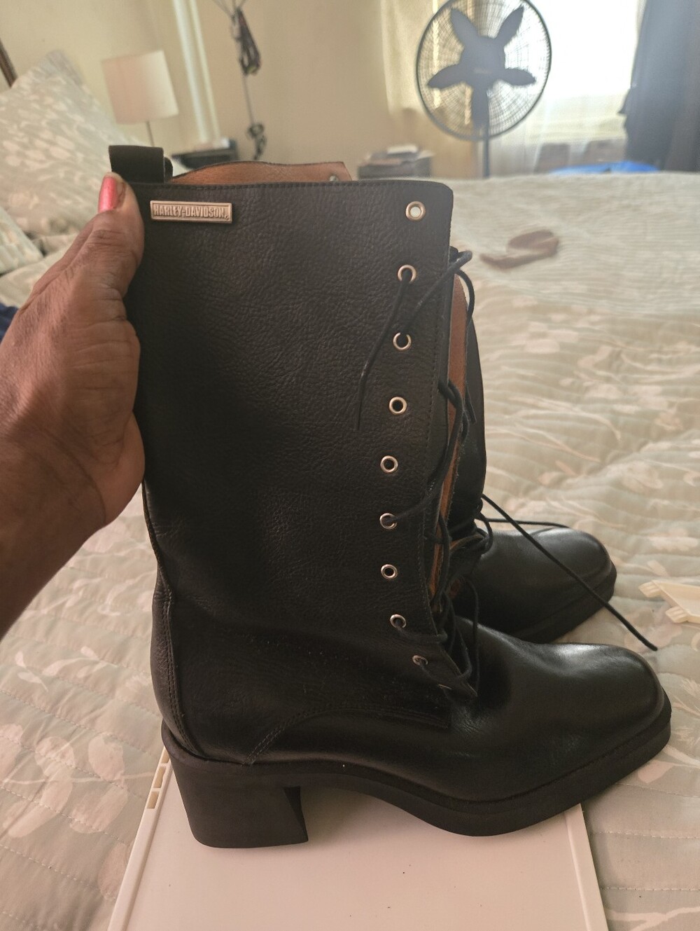 Harley-Davidson Black Lace-Up Leather Riding Boots